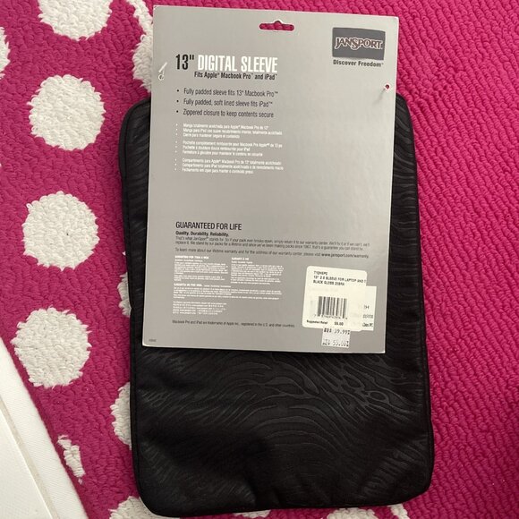 JanSport 2.0 13" Sleeve for Laptop and Tablet (Black Gloss Zebra) NEW - Picture 4 of 5